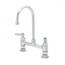 T&S Brass B-0321-NPL - 8'' c/c Double Pantry Faucet, Deck Mount, Swivel Gooseneck, Lever Handles & B-0425 S