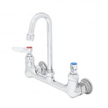 T&S Brass B-0330-01 - Double Pantry Faucet, Wall Mount, 8'' Centers, 2 7/8'' S/R Gooseneck, Lever Ha