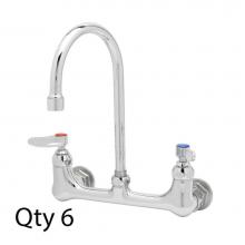 T&S Brass B-0331-M - Double Pantry Faucet, Wall Mount, 8'' Centers, Swivel Gooseneck, Lever Handles (Qty. 6)