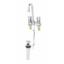 T&S Brass B-0833 - Metering Fct, Deck Mt, 4'' Centers, Swivel/Rigid Gooseneck, Push Button Handles, Pop-Up