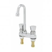 T&S Brass B-0834 - Metering Fct, Deck Mt, 4'' Centers, Swivel/Rigid Gooseneck, Push Button Handles