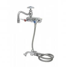 T&S Brass B-1156 - Workboard Faucet, Wall Mount, 4'' Centers, 8'' Swing Nozzle w/Diverter, Hose,