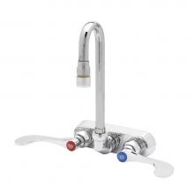 T&S Brass B-2459 - 4'' Wall Mount Faucet, Quarter-Turn, 4'' Wrist Handles, Swivel Gooseneck, 1.0