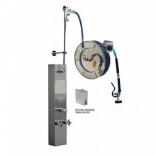 T&S Brass B-7142-U01WS8BC - 50'' Stainless Steel Open Hose Reel w/ Stainless Steel Surface Mount Cabinet with Bottom