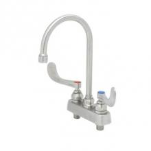T&S Brass S-1141-04 - 4'' Stainless Steel Deck Mount Workboard Faucet with 4'' Stainless Steel Wrist