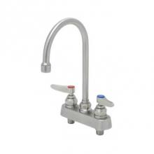 T&S Brass S-1141 - 4'' Stainless Steel Deck Mount Workboard Faucet with Stainless Steel Lever Handles, 6&ap