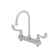 T&S Brass S-1142-04 - 8'' Stainless Steel Deck Mount Workboard Faucet with Stainless Steel 4'' Wrist