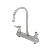 T&S Brass S-1142 - 8'' Stainless Steel Deck Mount Workboard Faucet with Stainless Steel Lever Handles and S