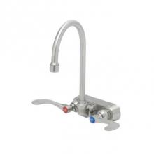 T&S Brass S-1146-04 - 4'' Wall Mount Stainless Steel Mixing Faucet w/ Stainless Steel Swivel Gooseneck with 2.