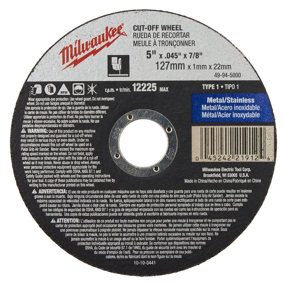 5 in. x .045 in. x 7/8 in. Cut-Off Wheel (Type 1)