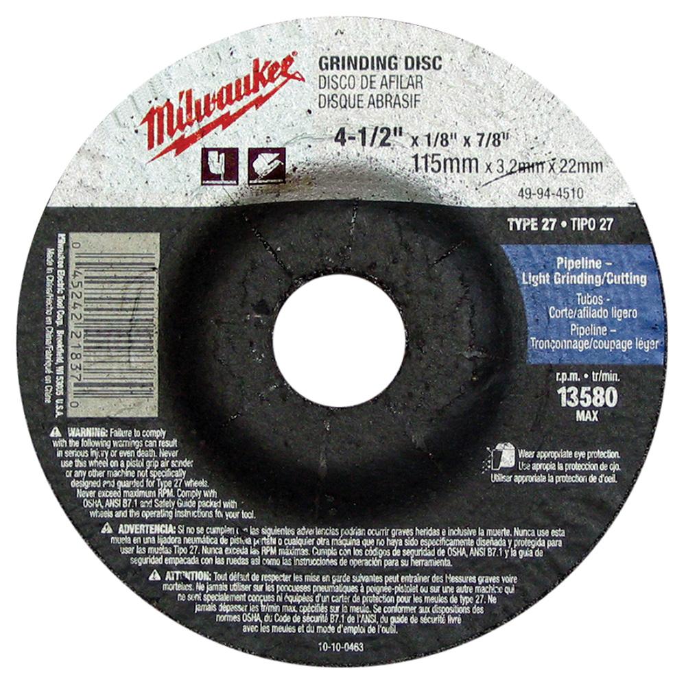 4-1/2 in. x 1/8 in. x 7/8 in. Grinding Wheel (Type 27)