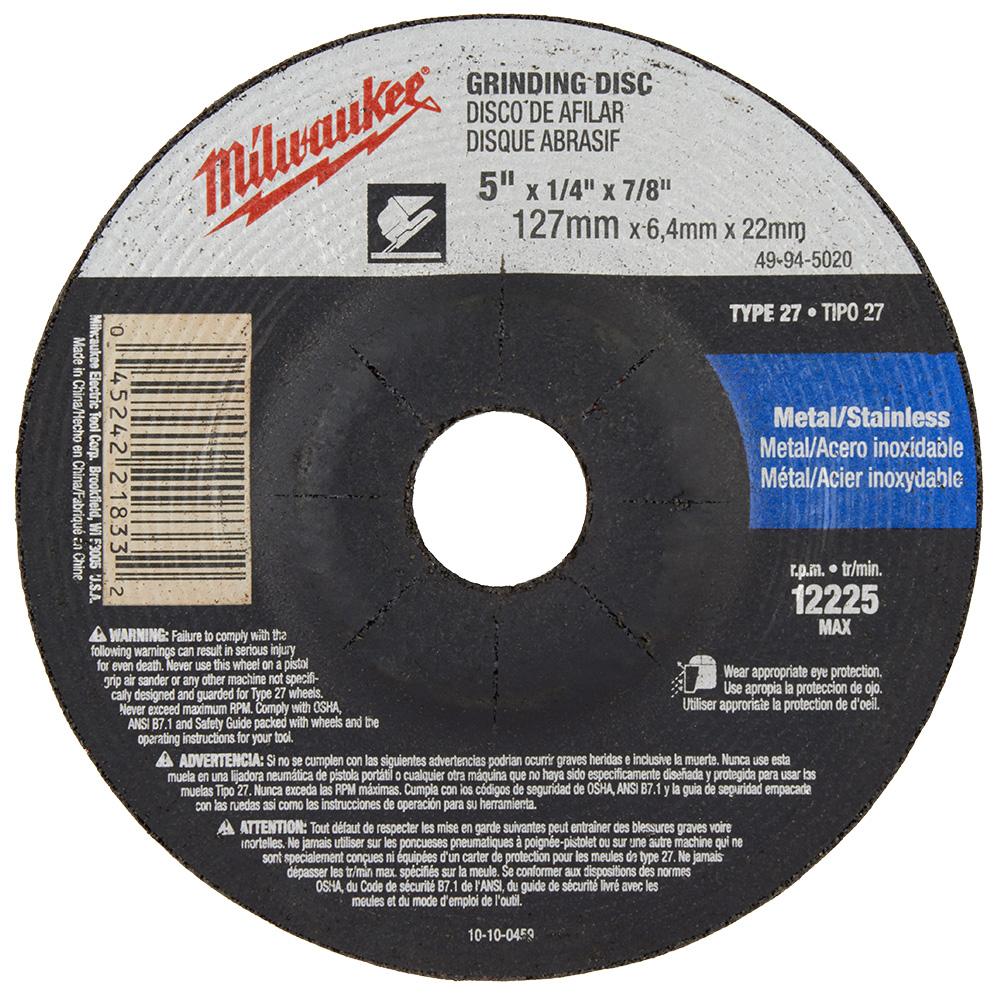 5 in. x 1/4 in. x 7/8 in. Grinding Wheel (Type 27)