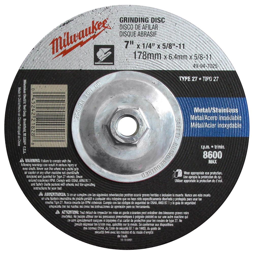 Grinding Wheel 7 in. x 1/4 in. x 5/8 in., 11 (Type 27)