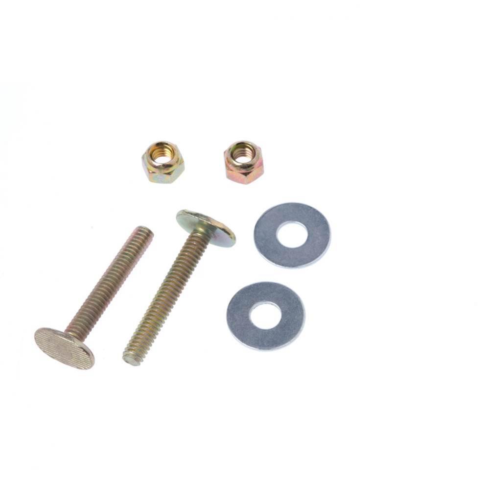 Closet Bolts - Brass - Bagged (style 1) - 2 brass bolts, 2 brass plated open-end nuts, and 2 brass