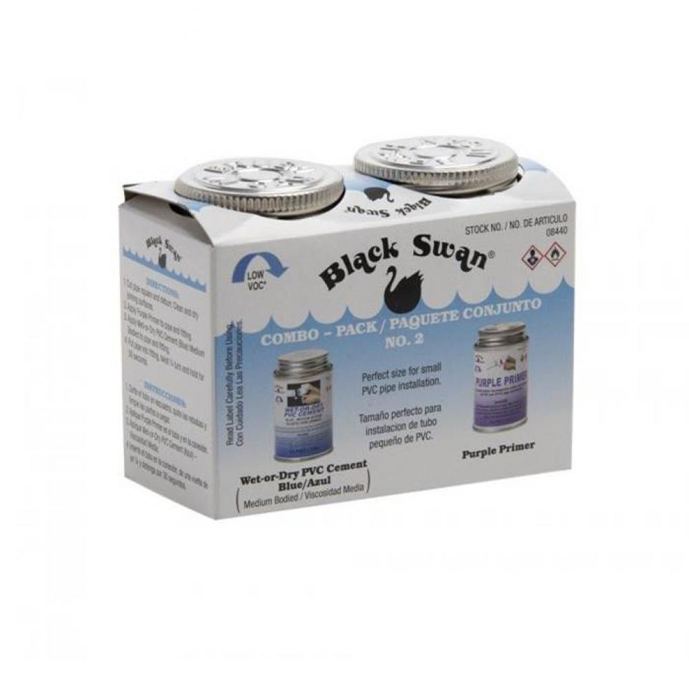 1/4 pint Combo Pack No. 2 - Wet-Or-Dry PVC Cement (Blue) - Medium Bodied &amp; Purple Primer