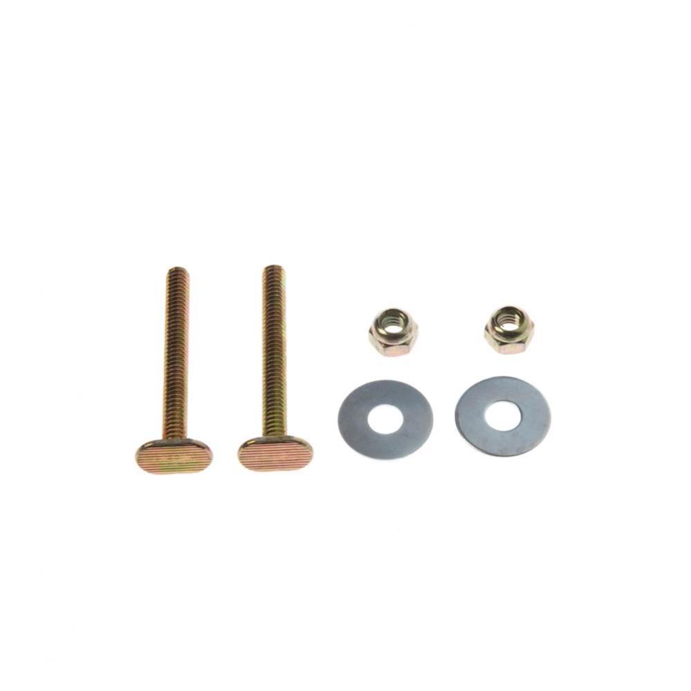 Closet Bolts - Brass Plated - Bagged (style 3) - 2 brass bolts, 4 brass plated open-end nuts, and