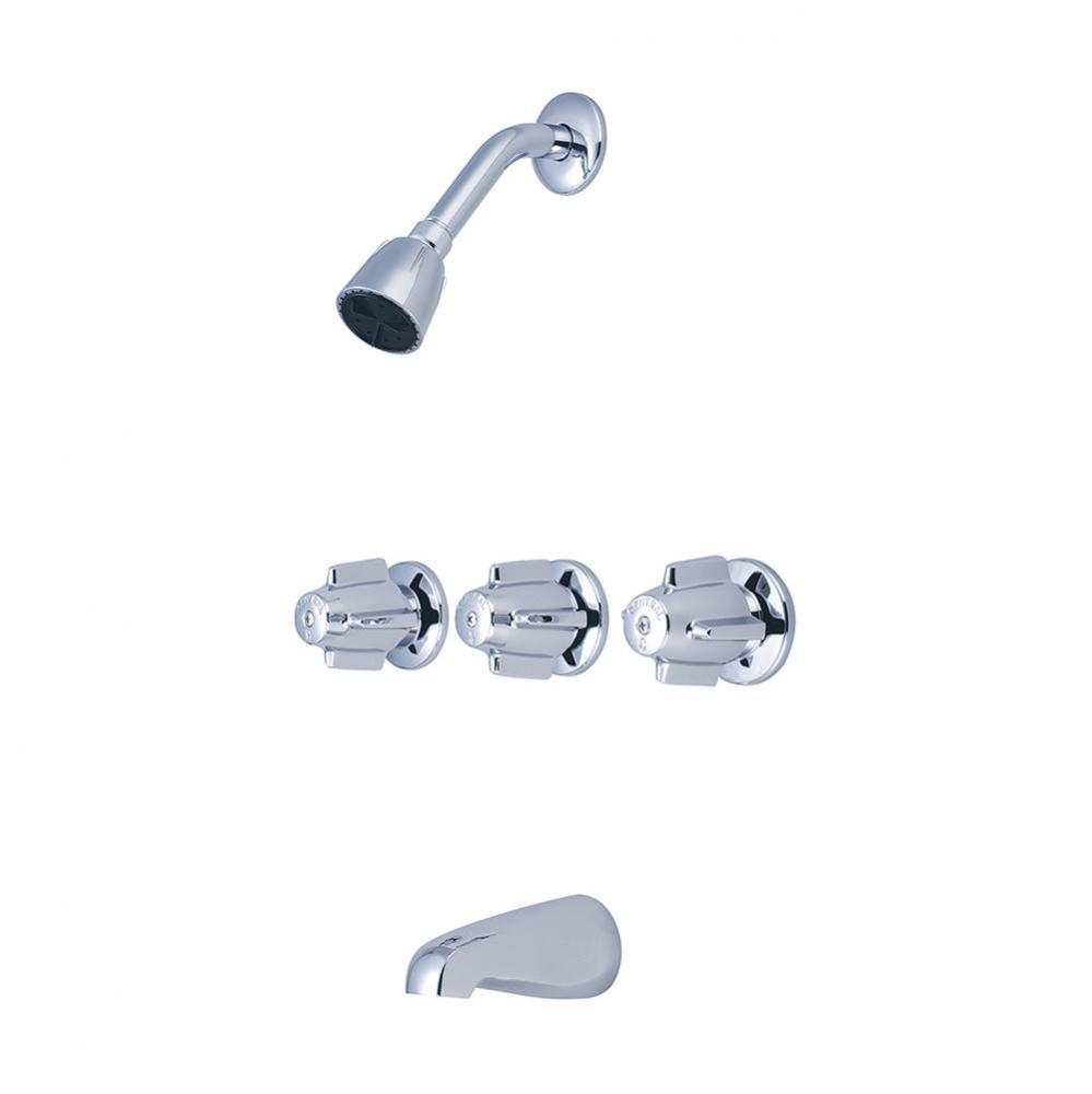 Tub &amp; Shower-3 Canopy Hdl 1/2&apos;&apos; Combo Union 11&apos;&apos; Cntrs Shwrhead Brass Spt-
