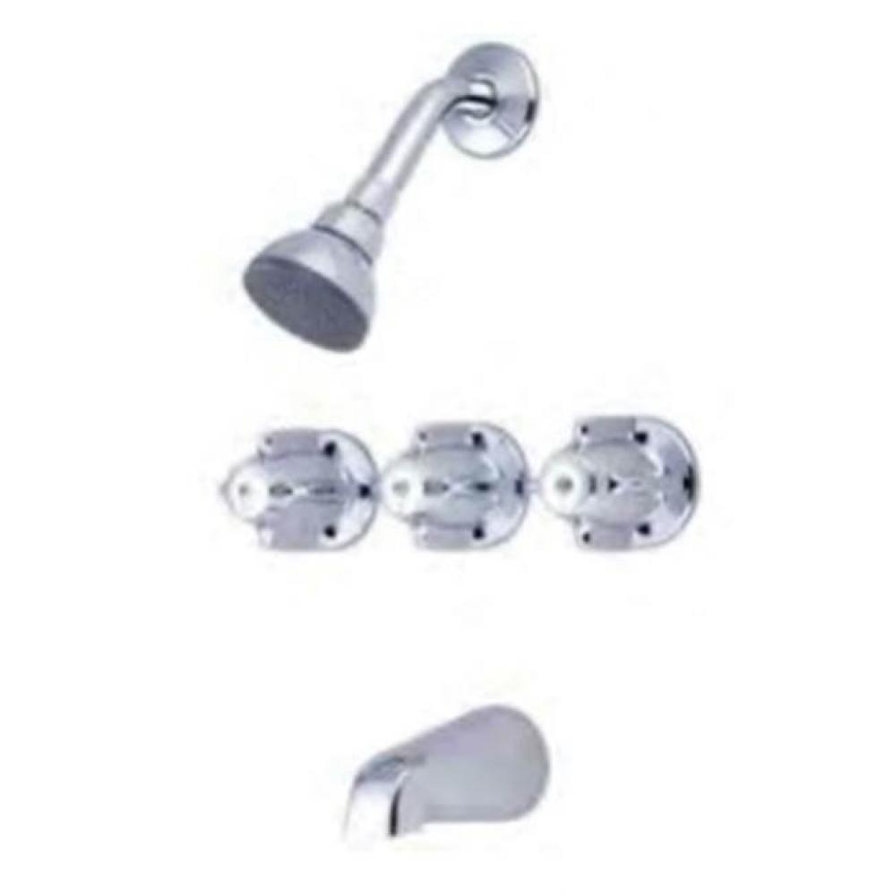 Tub &amp; Shower-3 Lvr Hdl 1/2&apos;&apos; Direct Sweat 8&apos;&apos; Cntrs Shwrhead Brass Spt Cer