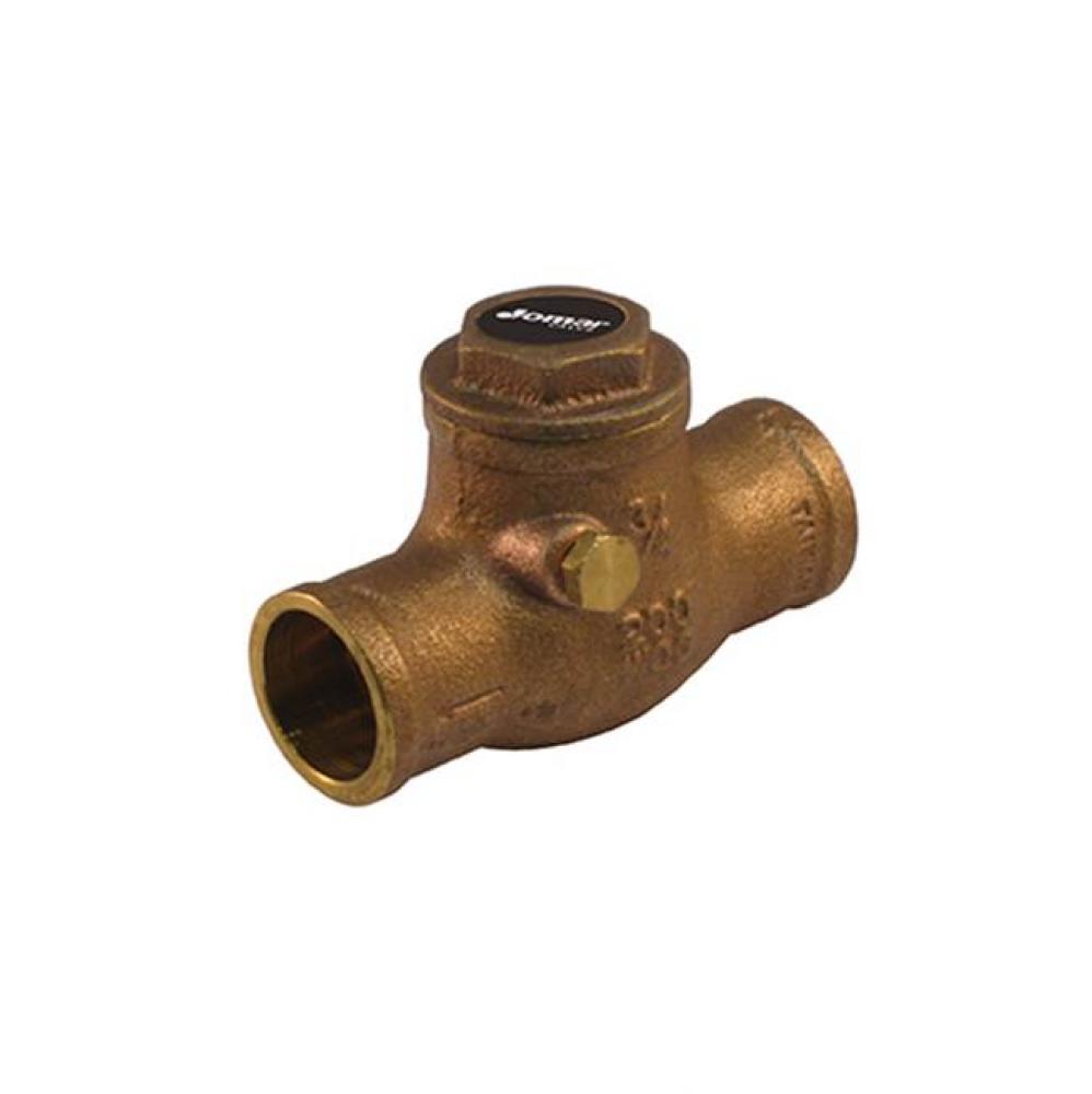 Regular Brass Horizontal Swing Check Valve, Solder Connection, Class 125, 200 Wog 2&apos;&apos;