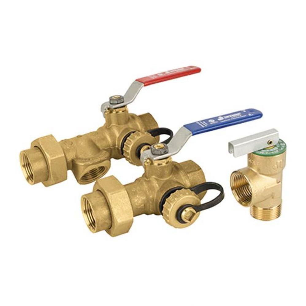 Tankless Water Heater Valve Kit, 3-Way Ball, Standard Port, 600 Wog 3/4&apos;&apos;