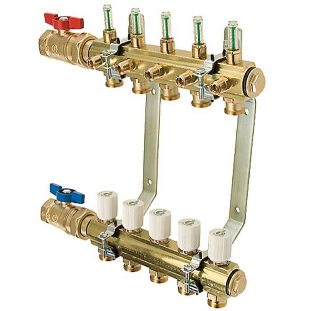 M-8200 Precision 1&apos;&apos; Brass Bar 2 Port, Supply and Return Isolation Valves, Mounting Brac