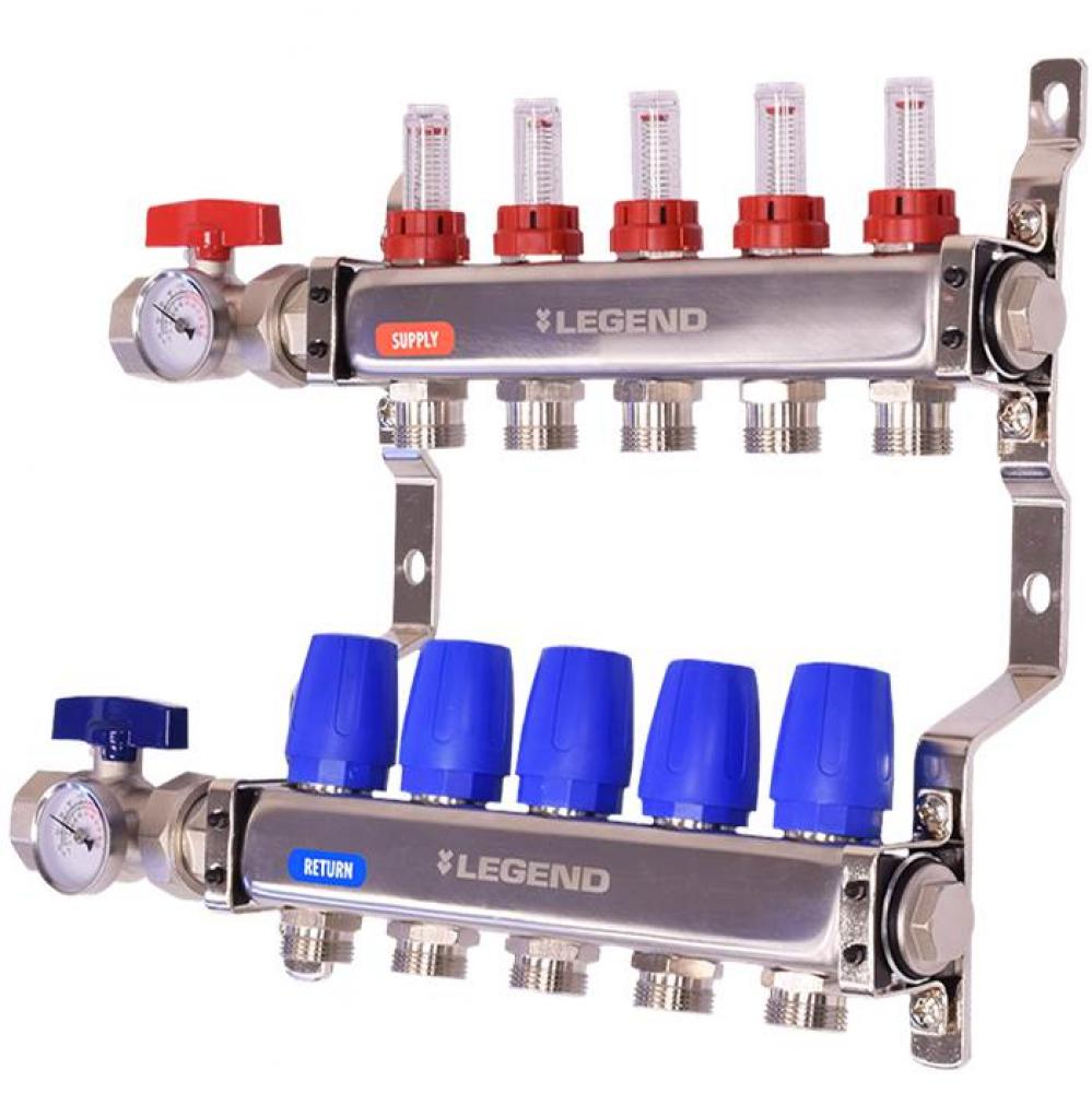 M-8330 Basic Stainless Steel Manifold with Isolation Valves, Thermometer, 4 Port, Mounting Bracket