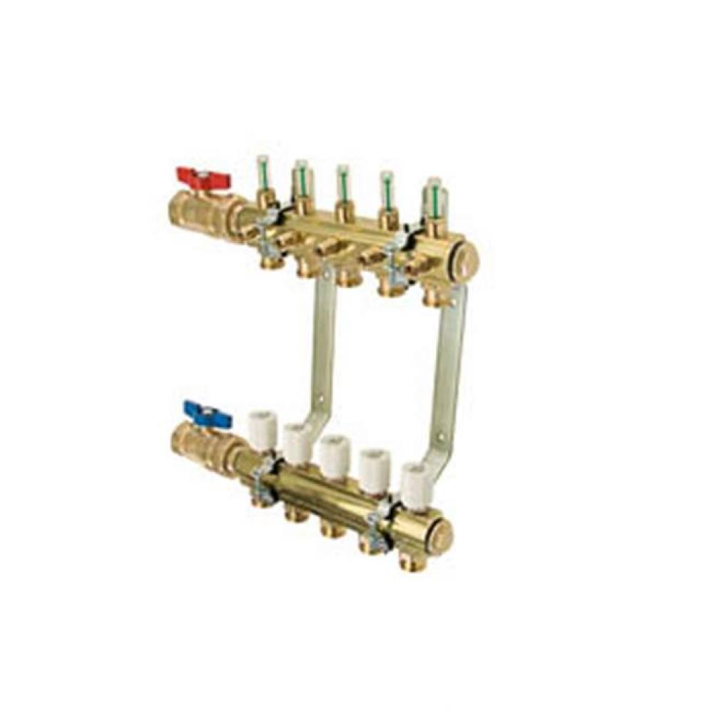 M-8200 1-1/4&apos;&apos; Brass Bar 7 Port, Supply and Return Isolation Valves, Mounting Bracket