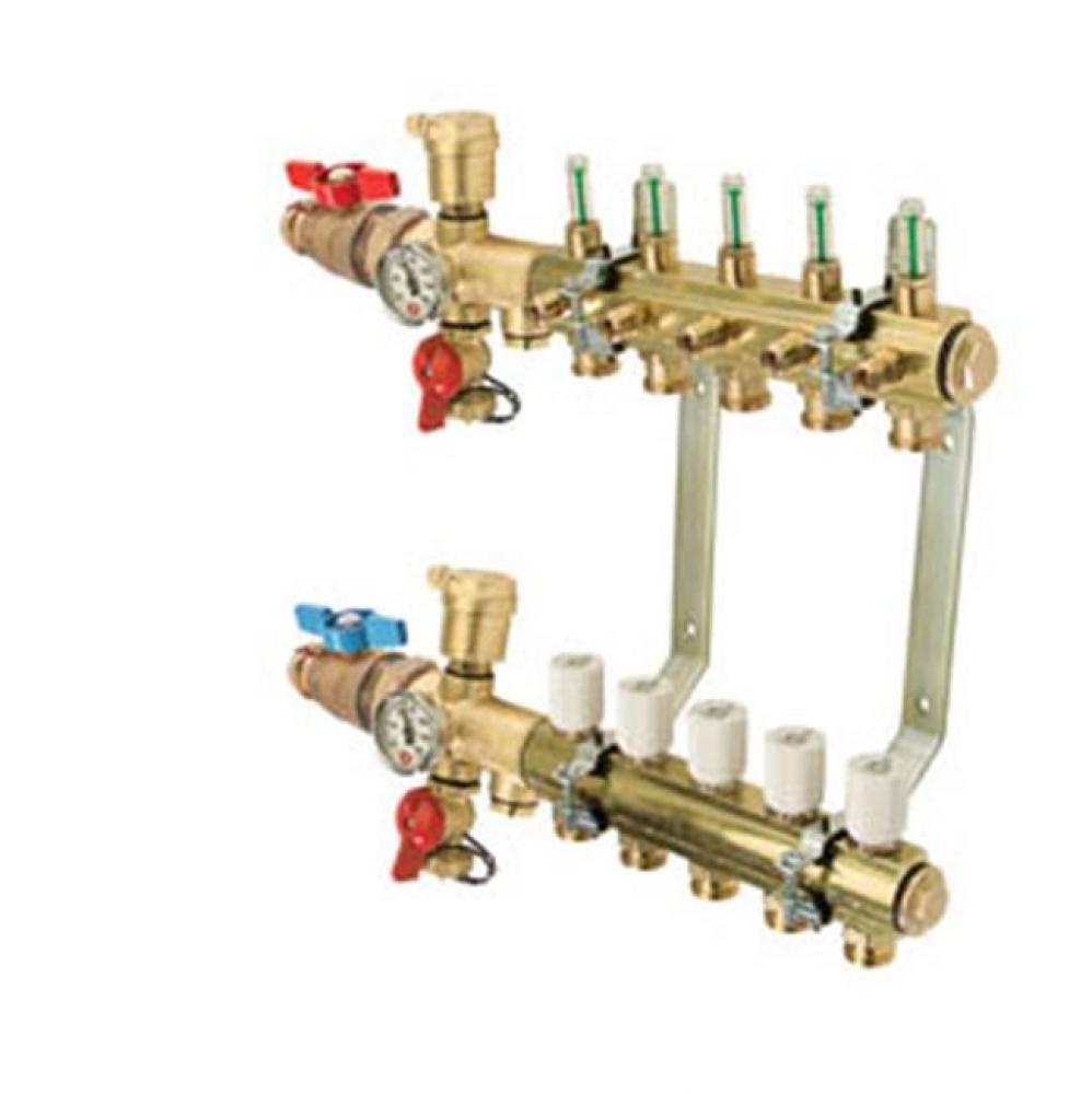 M-8200SP Precision Manifold with LegendPress Isolation Valves 1-1/4&apos;&apos; Brass Bar 6 Port,