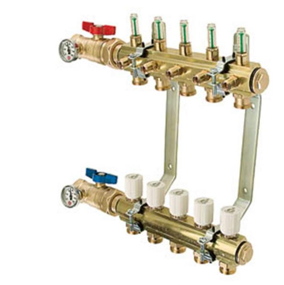 M-8200T Precision Manifold with Isolations Valves &amp; Thermometer 1-1/4&apos;&apos; Brass Bar 12