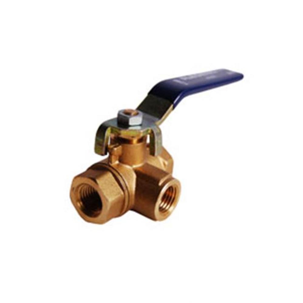 1/4 T-2100 Three-way Forged Brass Ball Valve, FNPT x FNPT