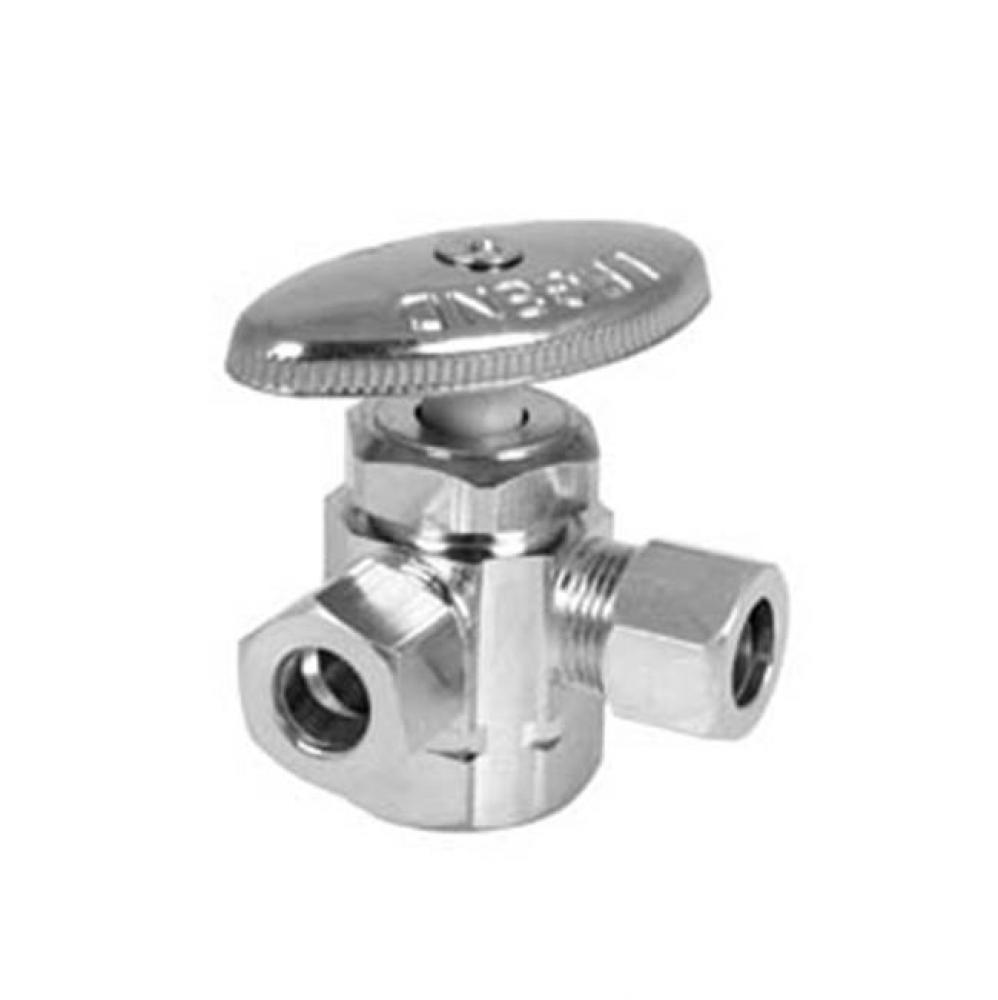 1/2 x 3/8&apos;&apos; OD x 1/2OD T-587NL No Lead Chrome Brass Multi-Turn Dual Outlet Valve (R1703R