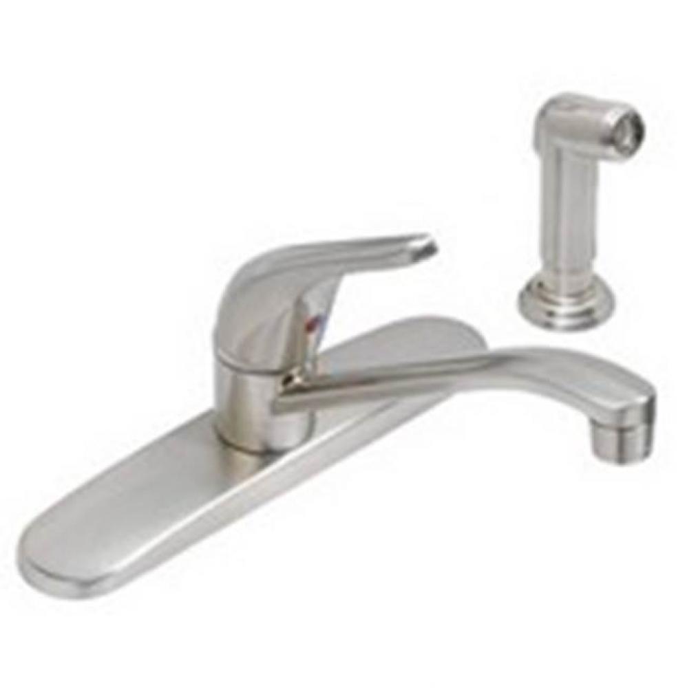 8&apos;&apos; Single Lever Deck Faucet W/Brushed Nickel Spray Solid Lever Handle-Euro Design Satin