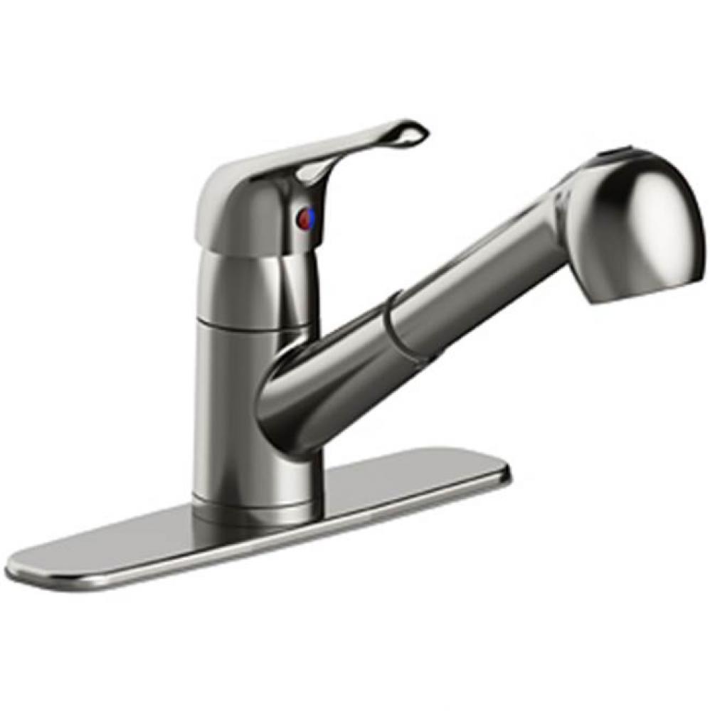 Sgl Hndle Pullout Kitchen Faucet, Sgl Hole Or Three Hole Mount, Deckplate Included, Copper Inlet S