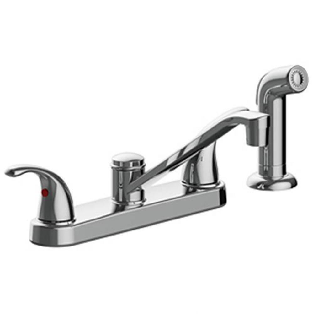 Two Handle Kitchen Faucet With Side Spray, Four Hole Mount, Quick Mount Installation, Ceramic Cart