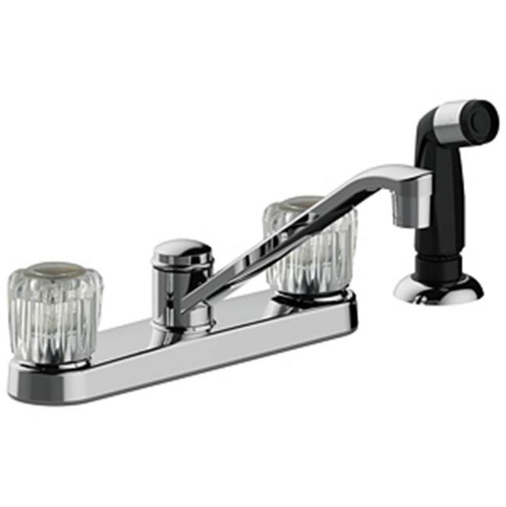 Two Handle Kitchen Faucet With Side Spray, Acrylic Handles, Four Hole Mount, Quick Mount Installat
