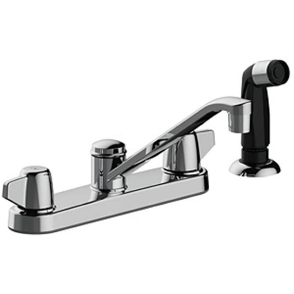 Two Handle Kitchen Faucet With Side Spray, Four Hole Mount, Quick Mount Installation, Washerless,
