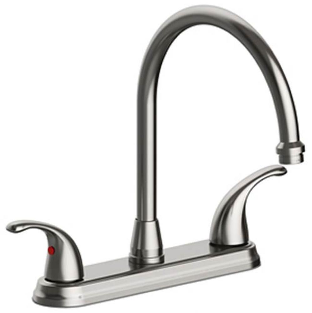 Two Handle High Arc Kitchen Faucet, Three Hole Mount, Quick Mount Installation, Ceramic Cartridges