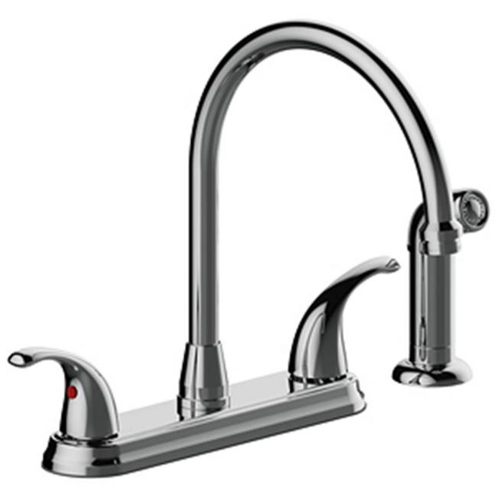 Two Handle High Arc Kitchen Faucet With Side Spray, Four Hole Mount, Quick Mount Installation, Cer