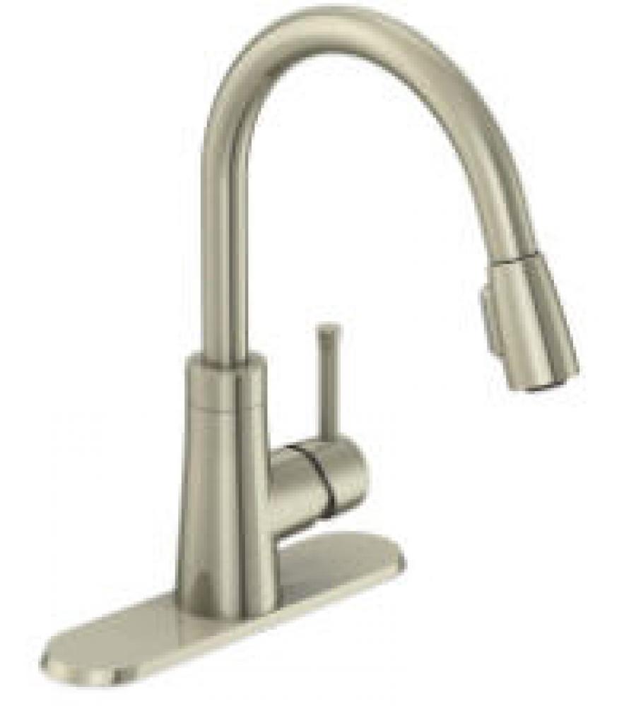 Brushed Nickel Single Handle Pull Down Kitchen Faucet with Lever Handle, Ceramic Cartridge With