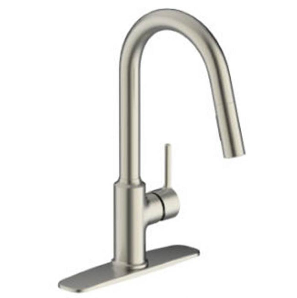 Single Handle Stainless Steel Kitchen Faucet, High Arc Spout w/Pulldown Spray, Metal Lever Handle,