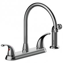 Matco Norca LV-260C - Two Handle High Arc Kitchen Faucet With Side Spray, Four Hole Mount, Quick Mount Installation, Cer