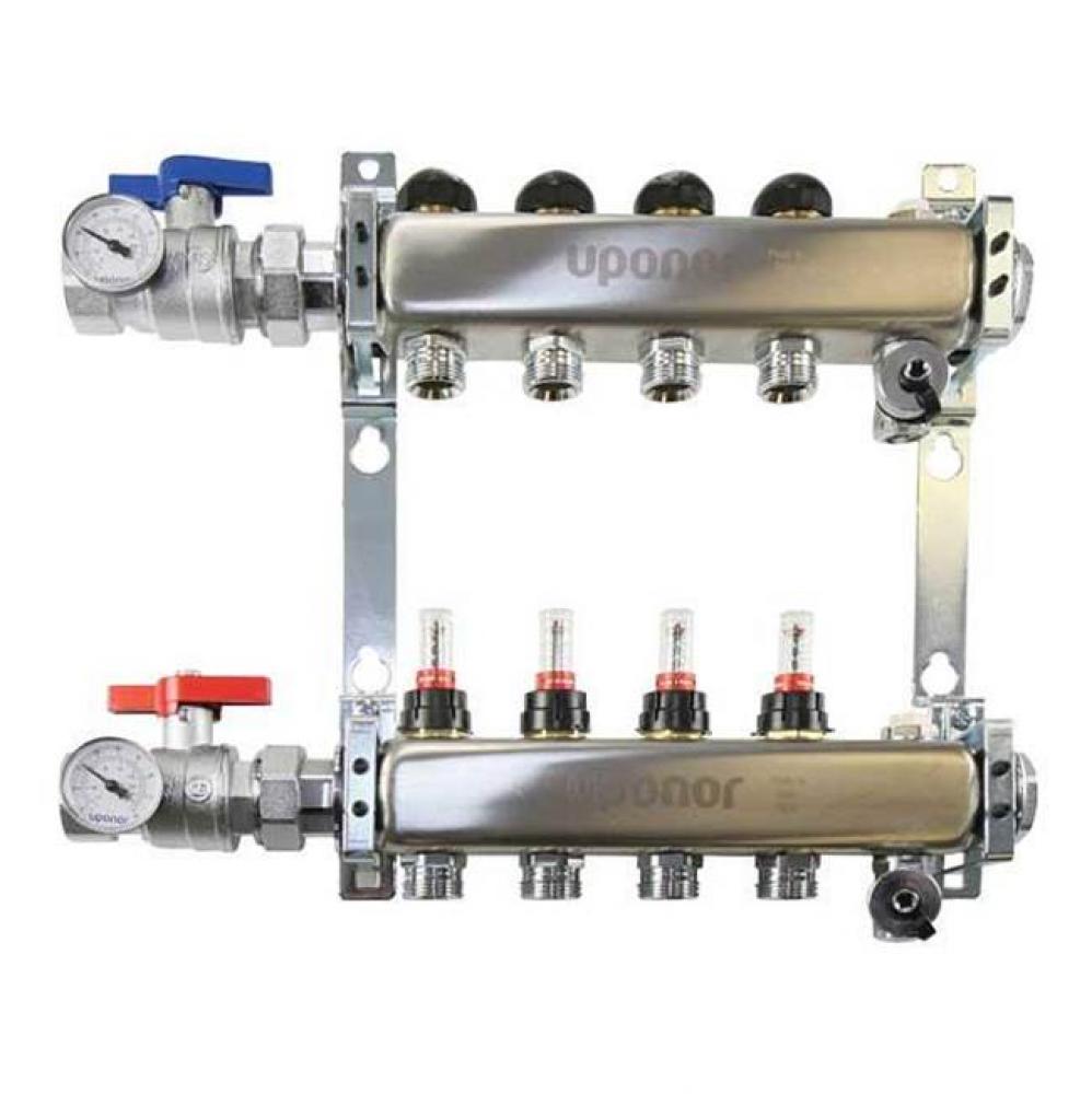 Stainless-Steel Manifold Assembly, 1&apos;&apos; With Flow Meter, B And I, Ball Valve, 5 Loops