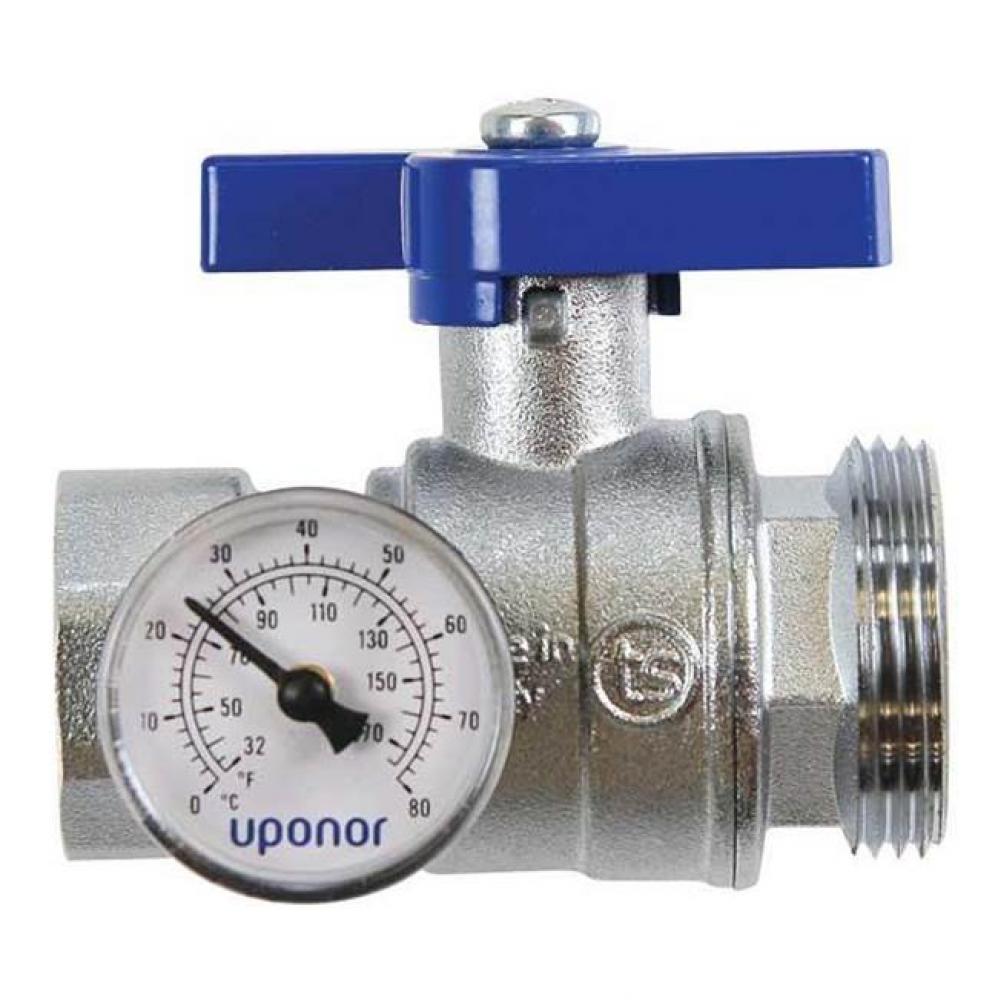 Stainless-Steel Manifold Supply And Return 1&apos;&apos; Fnpt Ball Valve With Temperature Gauge, S