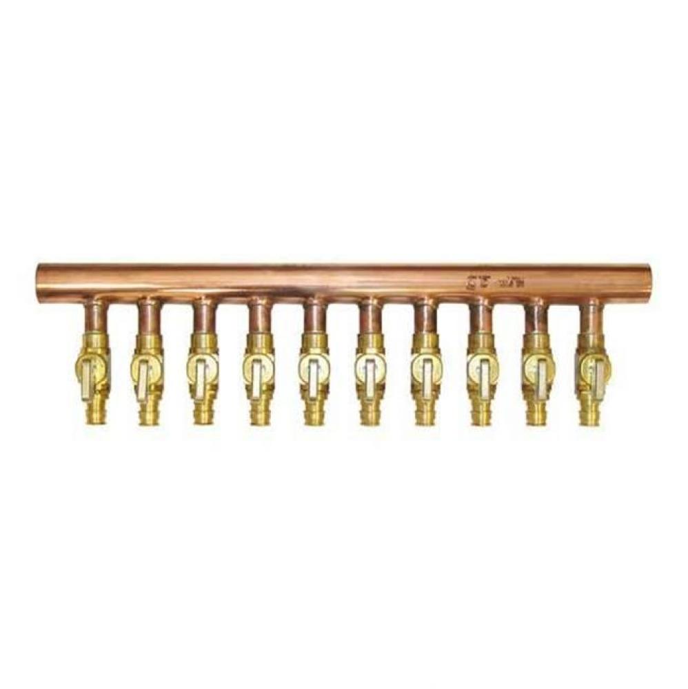 1&apos;&apos; Copper Manifold With Lf Brass 1/2&apos;&apos; Propex Ball Valve, 10 Outlets