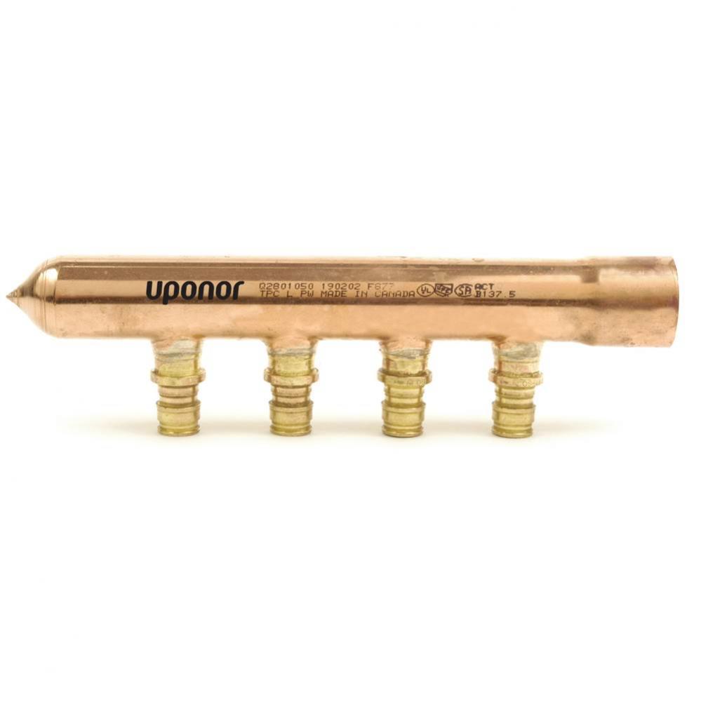 Propex 1&apos;&apos; Copper Branch Manifold With 1/2&apos;&apos; Propex Lf Brass Outlets, 4 Outlet