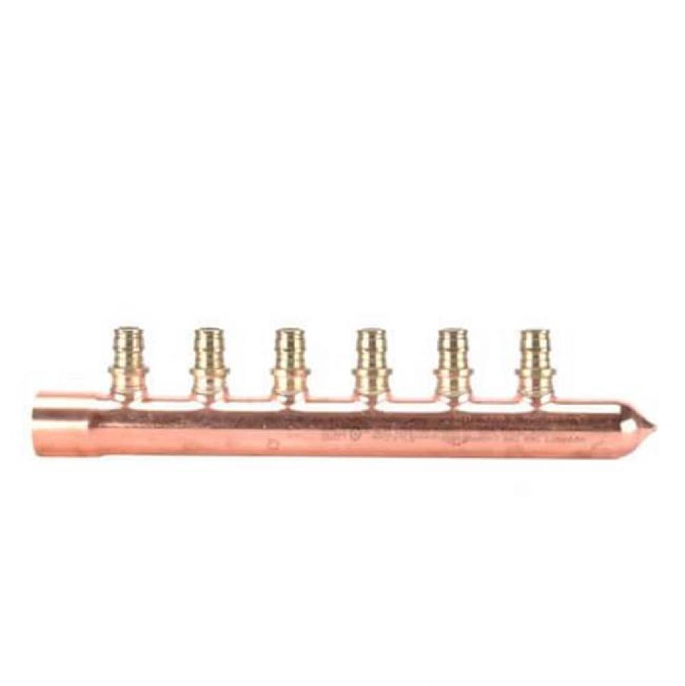 Propex 1&apos;&apos; Copper Branch Manifold With 1/2&apos;&apos; Propex Lf Brass Outlets, 6 Outlet