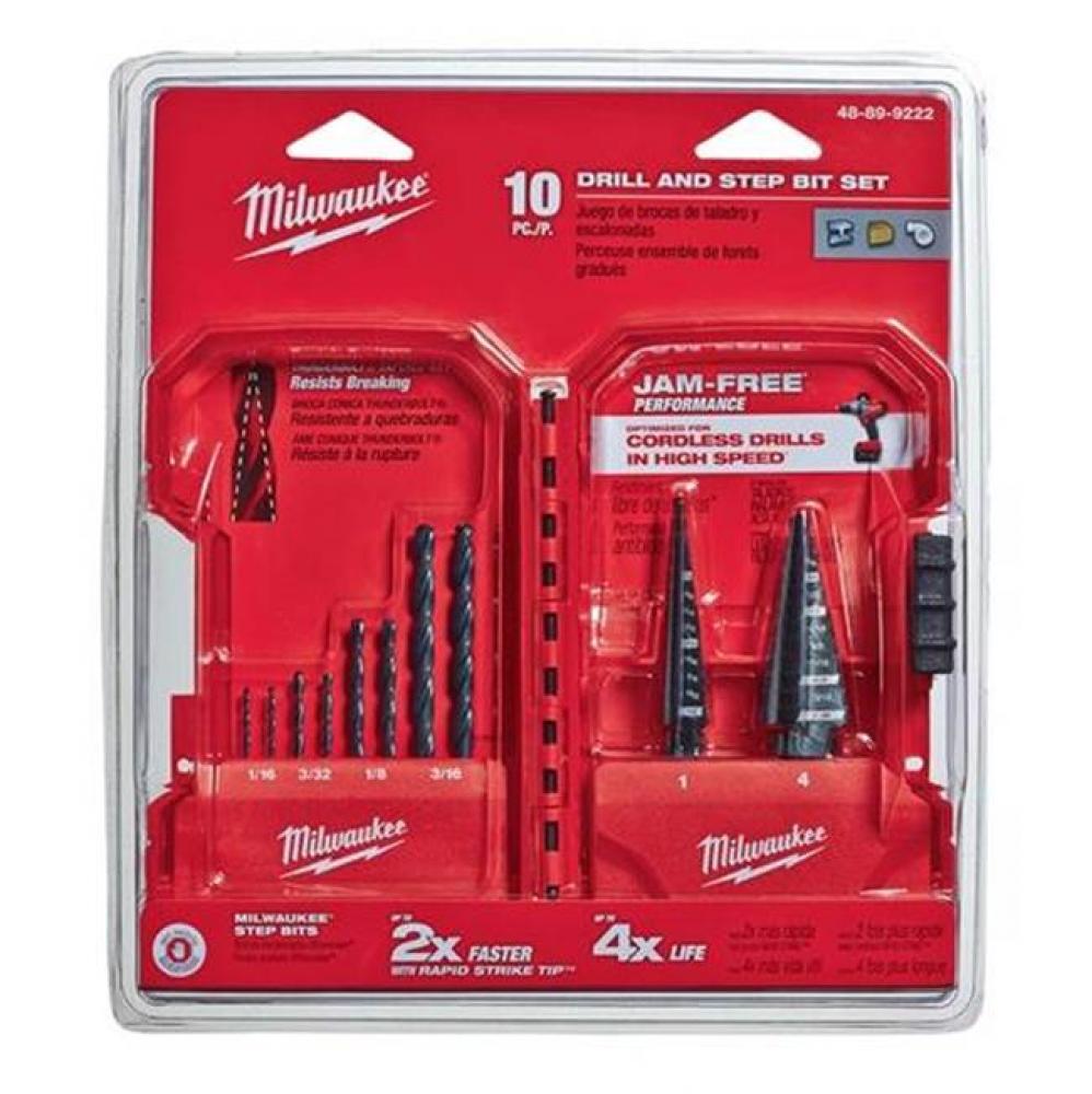 10Pc Kit Step And Drill Bit Set