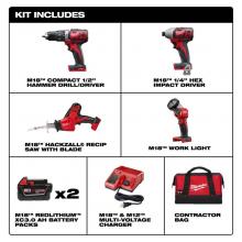 Milwaukee Tool 2695-24 - M18 Combo Cmpt Hd/Hackz/1/4 Hex Imp Dr/Lgt/Chgr Kit