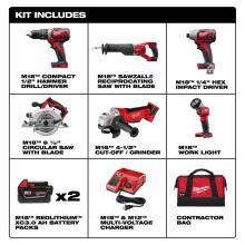 Milwaukee Tool 2696-26 - M18 Combo Hd/1/4 Hex Imp Dr/Circ/Swzl/Grindr/Lgt Kit