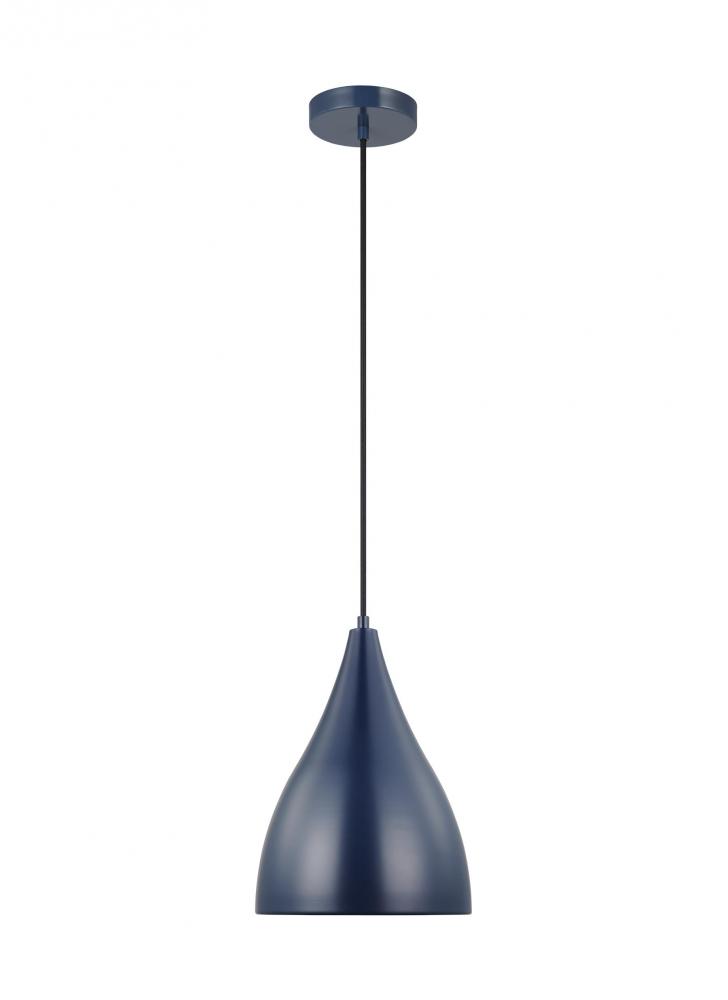 Oden modern mid-century 1-light LED indoor dimmable small pendant in navy finish with navy shade